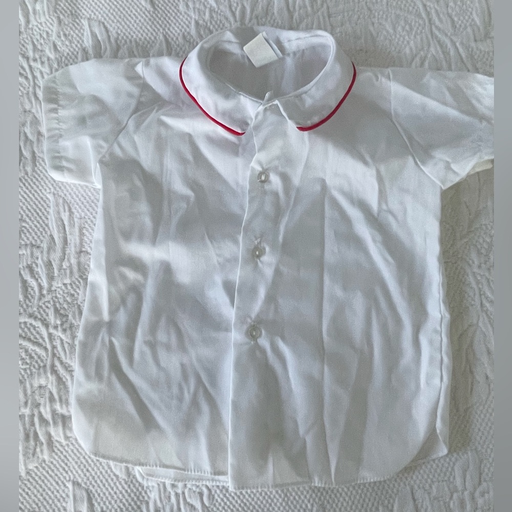 Vintage IMP Originals Baby White Collared Shirt with Red Piping Perma Press L